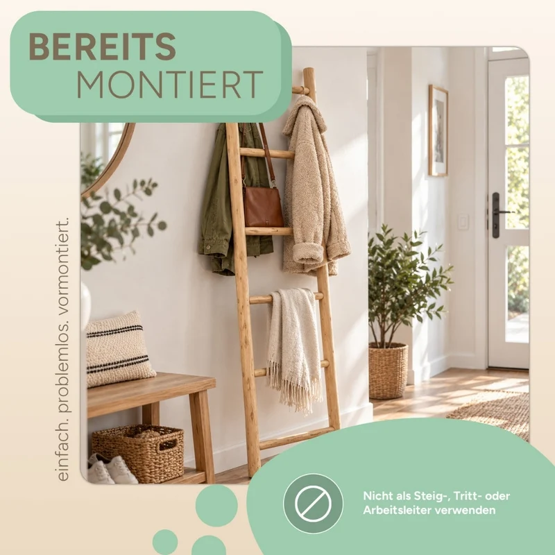 Deko-Leiter KEPALA H180cm Natural Teak Handtuchhalter Kleiderständer