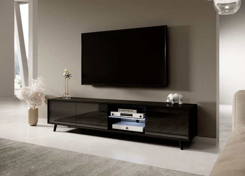 TV-Schrank Galhad Schwarz matt / Schwarz glänzend