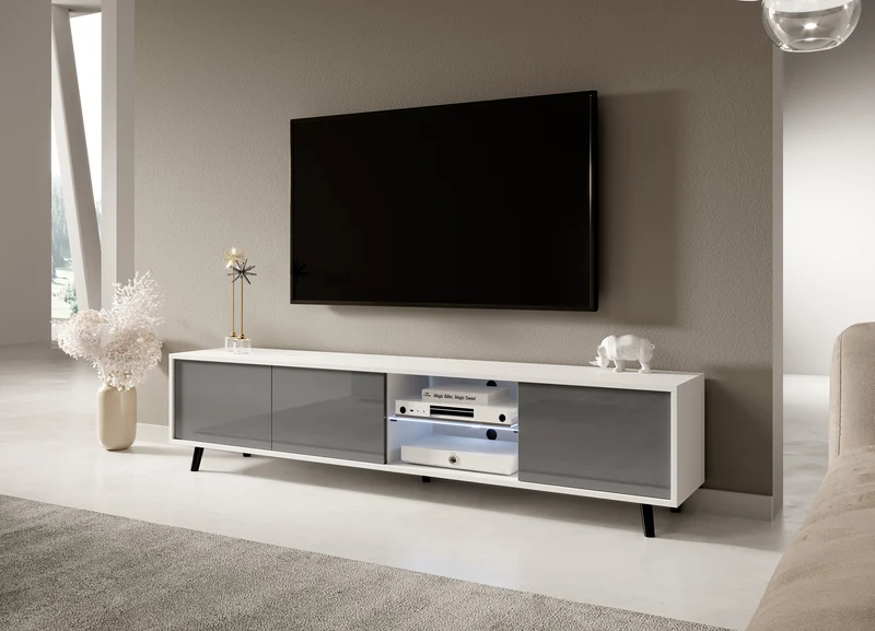 TV-Schrank Galhad Weiß matt / Grau glänzend