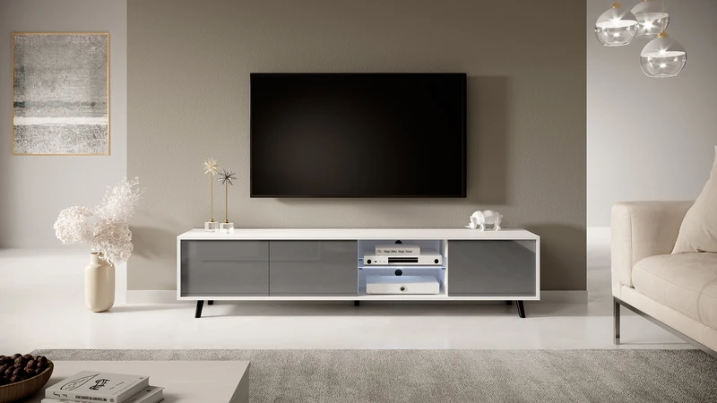 TV-Schrank Galhad Weiß matt / Grau glänzend