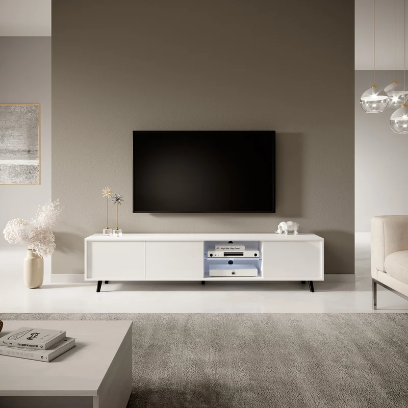 TV-Schrank Galhad Mattweiß / Hochglanzweiß