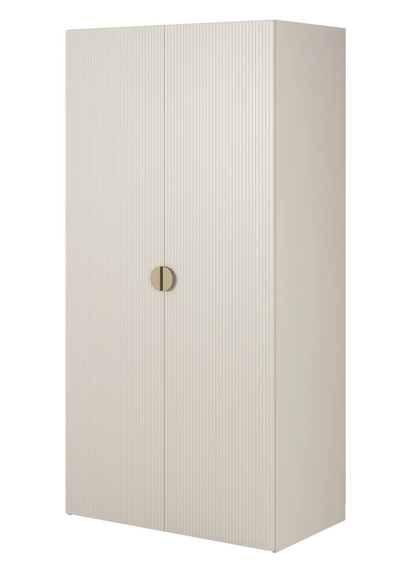 Zweiflügeliger Kleiderschrank Moonir mit Kleiderstange und Regalen, 100 cm, Grau-Beige