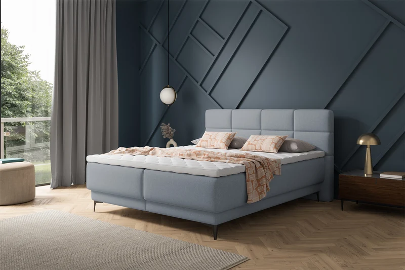 Kontinentales Bett 140x200 cm Rektango mit Stauraum und Topper, grafischer Samt