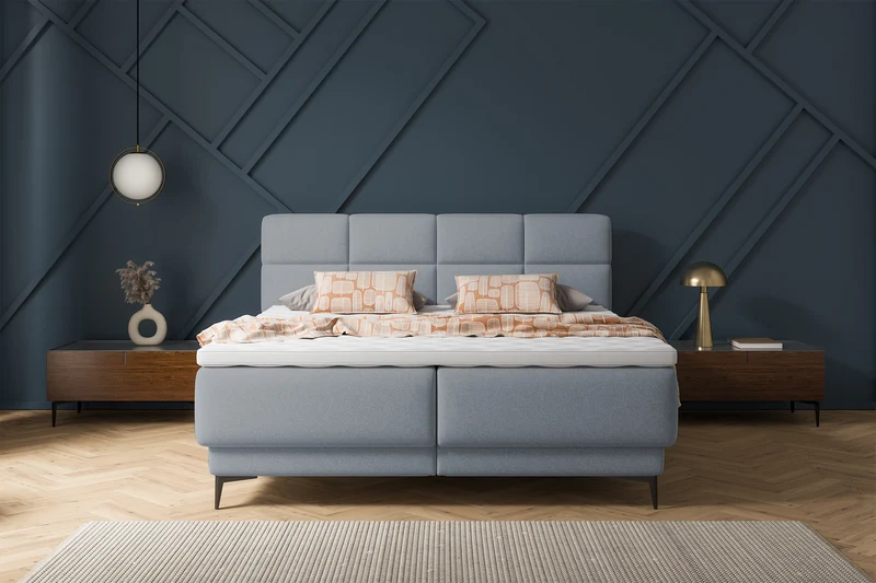 Kontinentales Bett 140x200 cm Rektango mit Stauraum und Topper, grafischer Samt