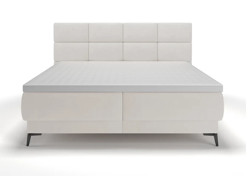 Kontinentalbett 160x200 cm Rektango mit Stauraum und Topper, cremefarbener Samt