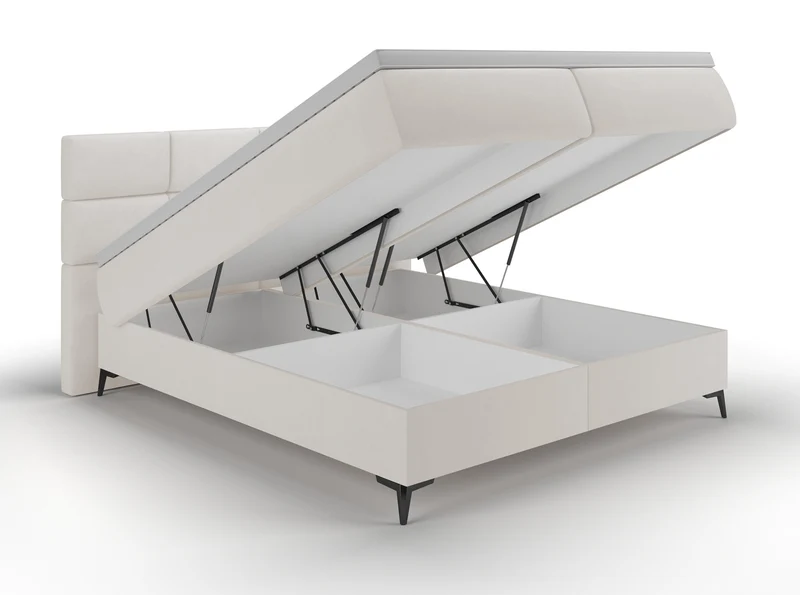 Kontinentalbett 160x200 cm Rektango mit Stauraum und Topper, cremefarbener Samt