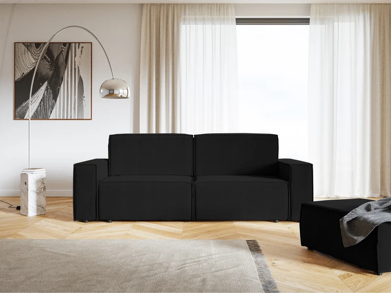 Schwarzes, dreisitziges Schlafsofa Copertino aus wasserabweisendem Velours
