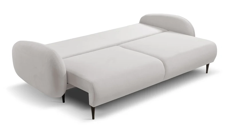 Schlafsofa Bafra mit Schlaffunktion und Bettkasten, cremefarbenes Samtvelours