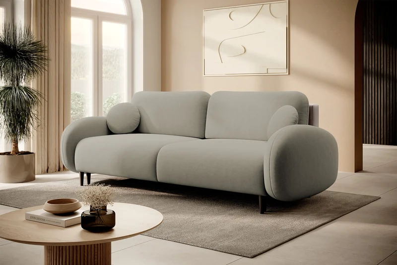 Ausziehbares Sofa Bafra mit Schlafunktion und Bettkasten, beige Samt