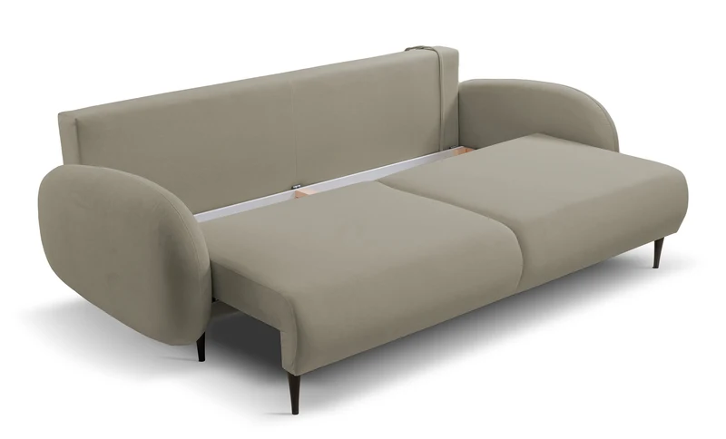 Ausziehbares Sofa Bafra mit Schlafunktion und Bettkasten, beige Samt