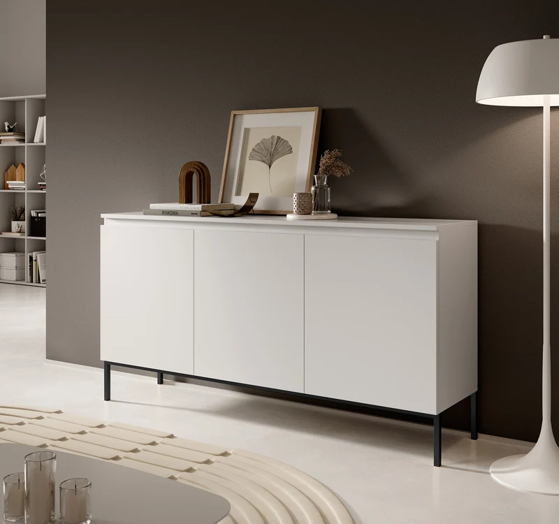 Drehtür-Kommode Bemmi 150 cm weiß mit schwarzen Beinen