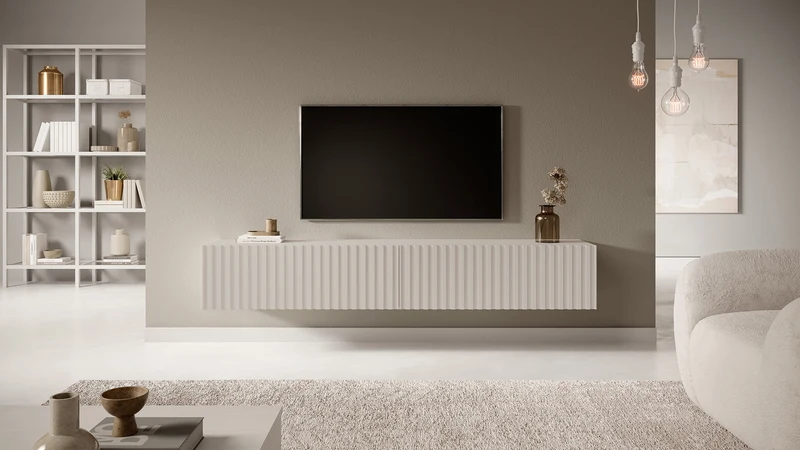 TV-Schrank Telire 175 cm Grau-Beige mit lamellenförmiger Front