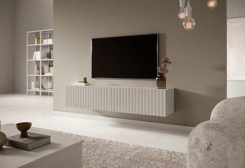 TV-Schrank Telire 138,6 cm Grau-Beige mit Lamellenfront