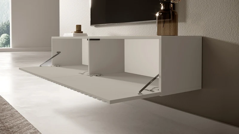 TV-Schrank Telire 138,6 cm Grau-Beige mit Lamellenfront