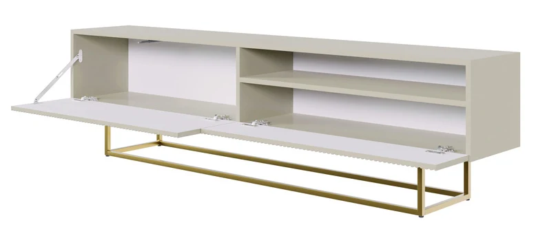 TV-Schrank Veldio mit gefräster Front und Nische, 175 cm, Grau-Beige mit goldenen Beinen