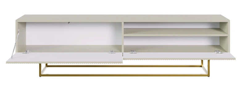 TV-Schrank Veldio mit gefräster Front und Nische, 175 cm, Grau-Beige mit goldenen Beinen