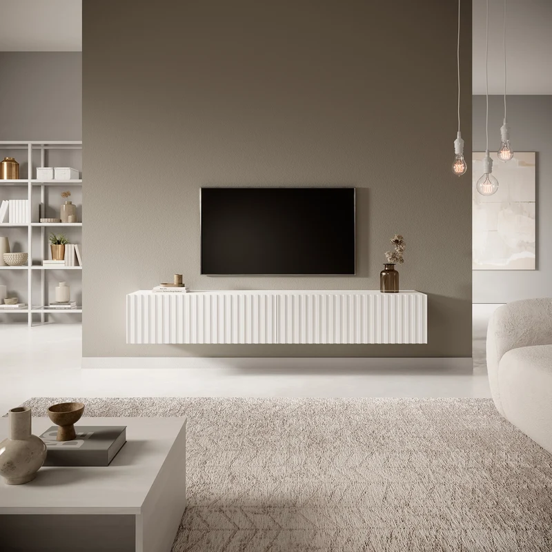 TV-Schrank Telire 175 cm Weiß mit Lamellenfront