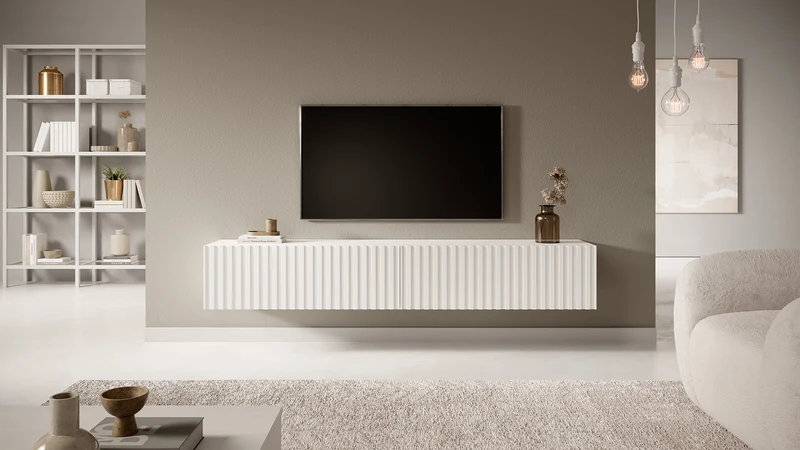 TV-Schrank Telire 175 cm Weiß mit Lamellenfront