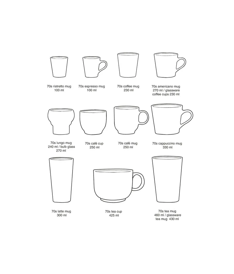 70's Ceramics: Americano Tassen Rococo, Set von 4, 270ml