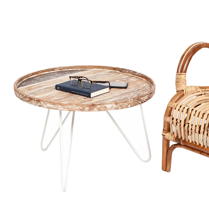 Teak Couchtisch TONDO D65cm Weiß / White Wash