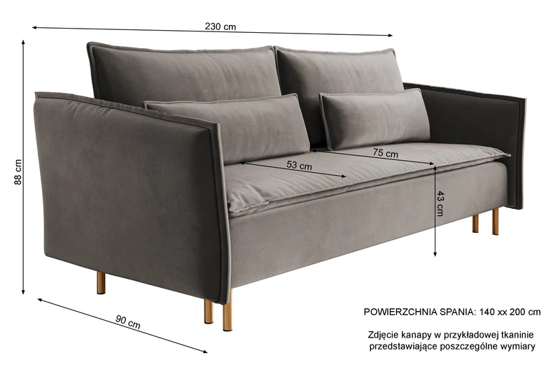 Dreisitziges ausklappbares Sofa Ummo in Olivgrün mit Stauraum, hydrophobem Samtstoff und goldfarbenen Beinen