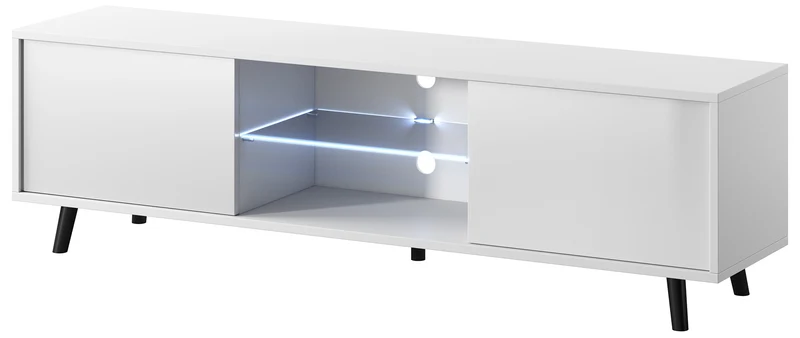 TV-Schrank Lefyr 140 cm Mattweiß / Weiß Hochglanz