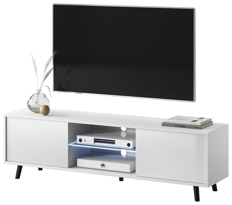 TV-Schrank Lefyr 140 cm Mattweiß / Weiß Hochglanz