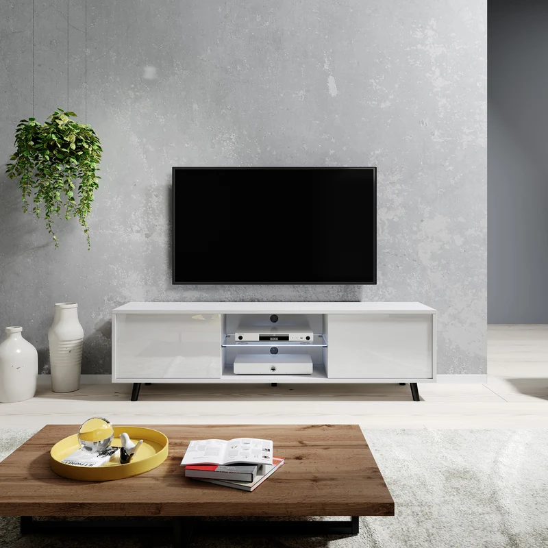 TV-Schrank Lefyr 140 cm Mattweiß / Weiß Hochglanz