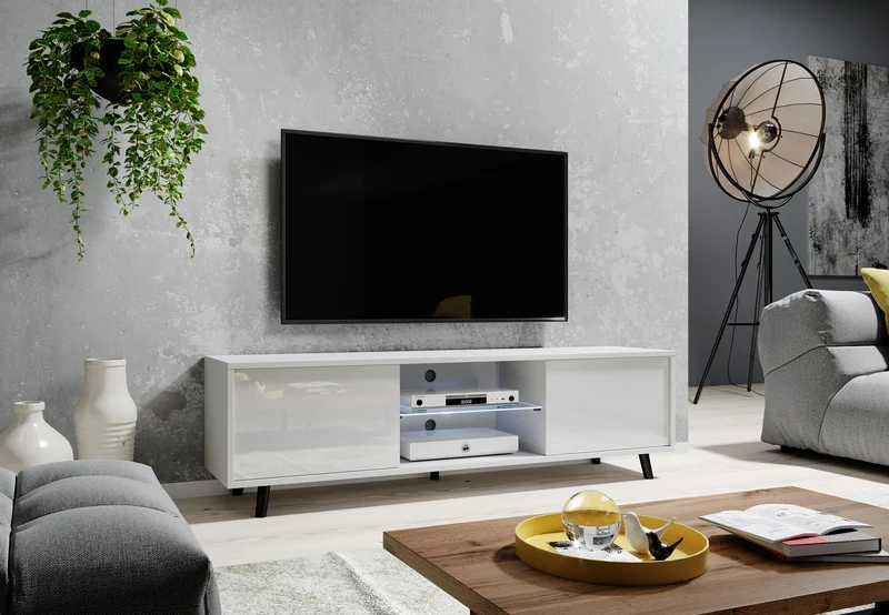 TV-Schrank Lefyr 140 cm Mattweiß / Weiß Hochglanz