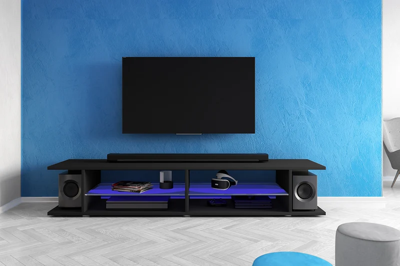 TV-Schrank Mitchell 180 cm Schwarz matt / Schwarz glänzend
