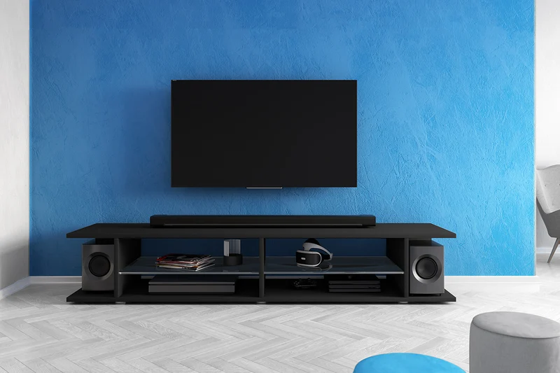 TV-Schrank Mitchell 180 cm Schwarz matt / Schwarz glänzend