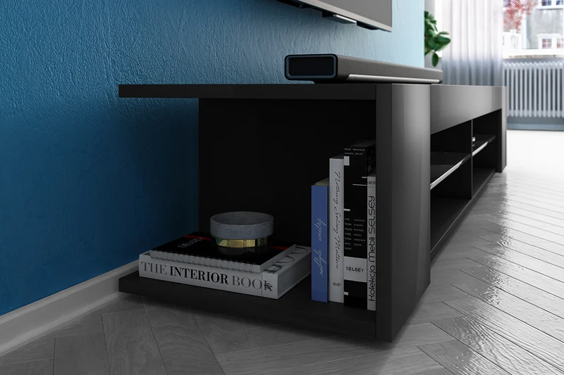 TV-Schrank Mitchell 180 cm Schwarz matt / Schwarz glänzend