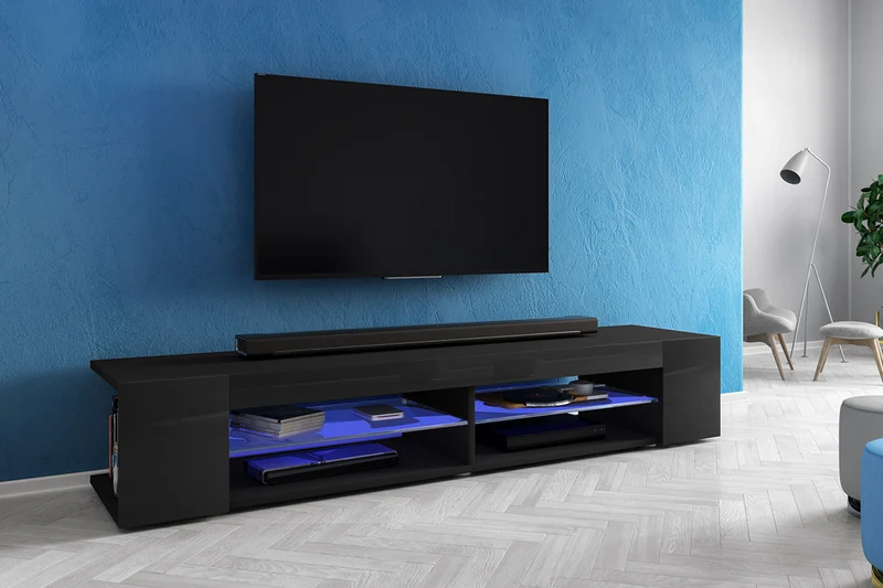 TV-Schrank Mitchell 180 cm Schwarz matt / Schwarz glänzend