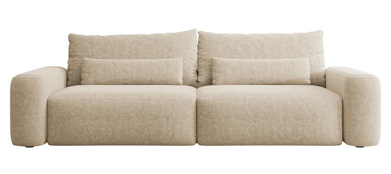 Dreisitziges ausklappbares Sofa Carnos, beige, chenille, wasserabweisend, schwarze Beine