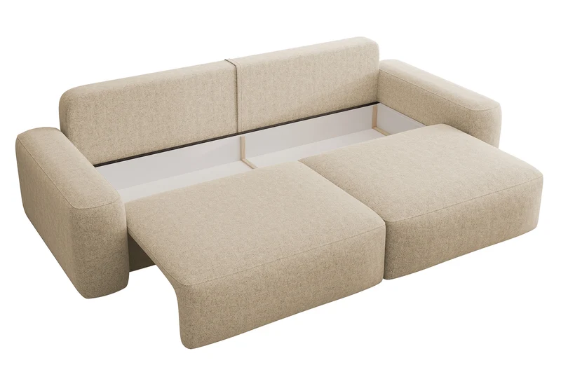 Dreisitziges ausklappbares Sofa Carnos, beige, chenille, wasserabweisend, schwarze Beine