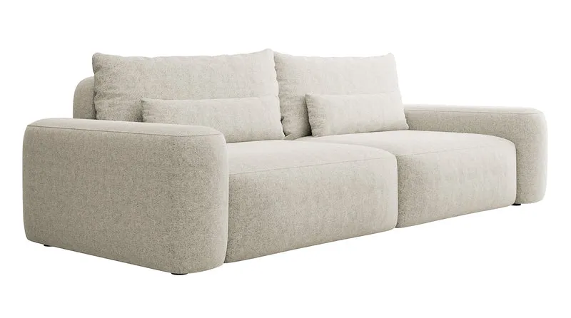 Dreisitziges ausklappbares Sofa Carnos, cremefarben, hydrophober Chenille-Stoff, schwarze Beine