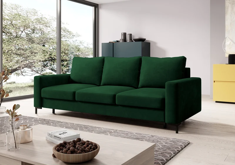 Dreisitziges Schlafsofa Mokpeo mit Stauraum, grün, Samt