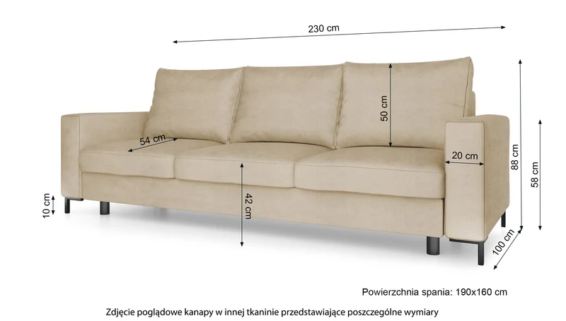 Dreisitziges Schlafsofa Mokpeo mit Stauraum, beige Samt
