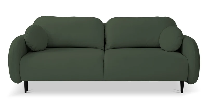 Ausziehbare Bafra-Sofa mit Schlaffunktion und Bettkasten, olivgrüner Samt