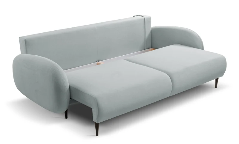 Ausklappbares Sofa Bafra mit Schlafunktion und Bettkasten, grauer Samt