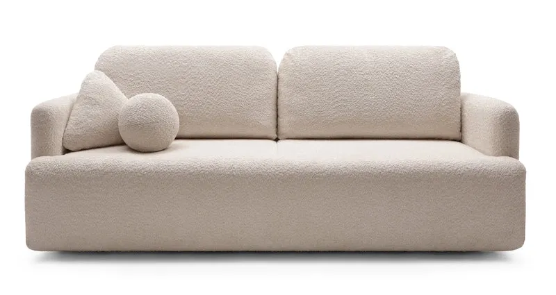 Dreisitziges ausklappbares Sofa Lambina mit Stauraum, beige Bouclé
