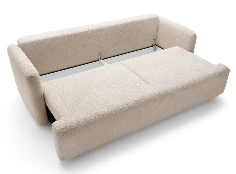 Dreisitziges ausklappbares Sofa Lambina mit Stauraum, beige Bouclé