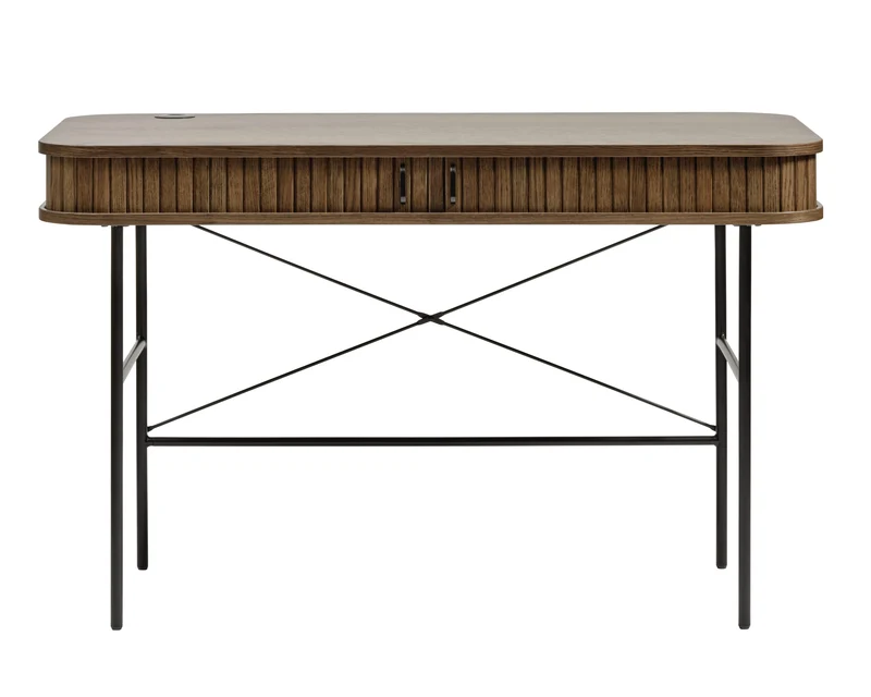 Schreibtisch Gativel 120x60 cm Lamellen in gebranntem Eichenholz