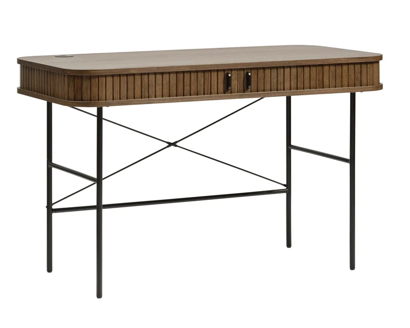 Schreibtisch Gativel 120x60 cm Lamellen in gebranntem Eichenholz