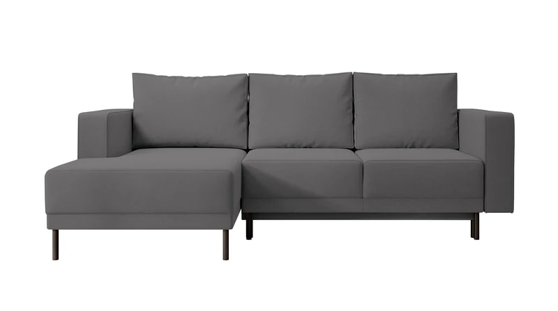 Ecksofa mit Schlaffunktion Rodario Mini, L-förmig, mit Stauraum, dunkelgrauer, leicht zu reinigender Samt, linksseitig