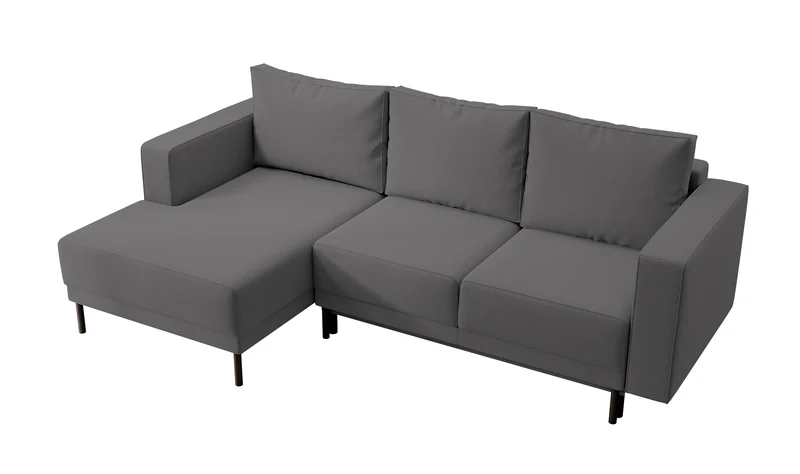 Ecksofa mit Schlaffunktion Rodario Mini, L-förmig, mit Stauraum, dunkelgrauer, leicht zu reinigender Samt, linksseitig