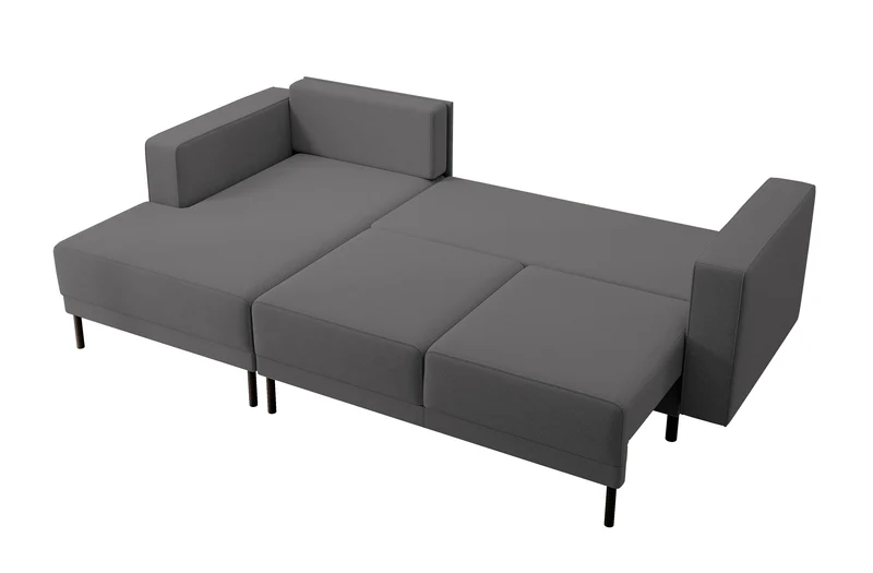 Ecksofa mit Schlaffunktion Rodario Mini, L-förmig, mit Stauraum, dunkelgrauer, leicht zu reinigender Samt, linksseitig