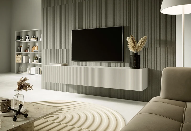 TV-Schrank Veldio mit gefräster Front 175 cm Grau-Beige, hängend