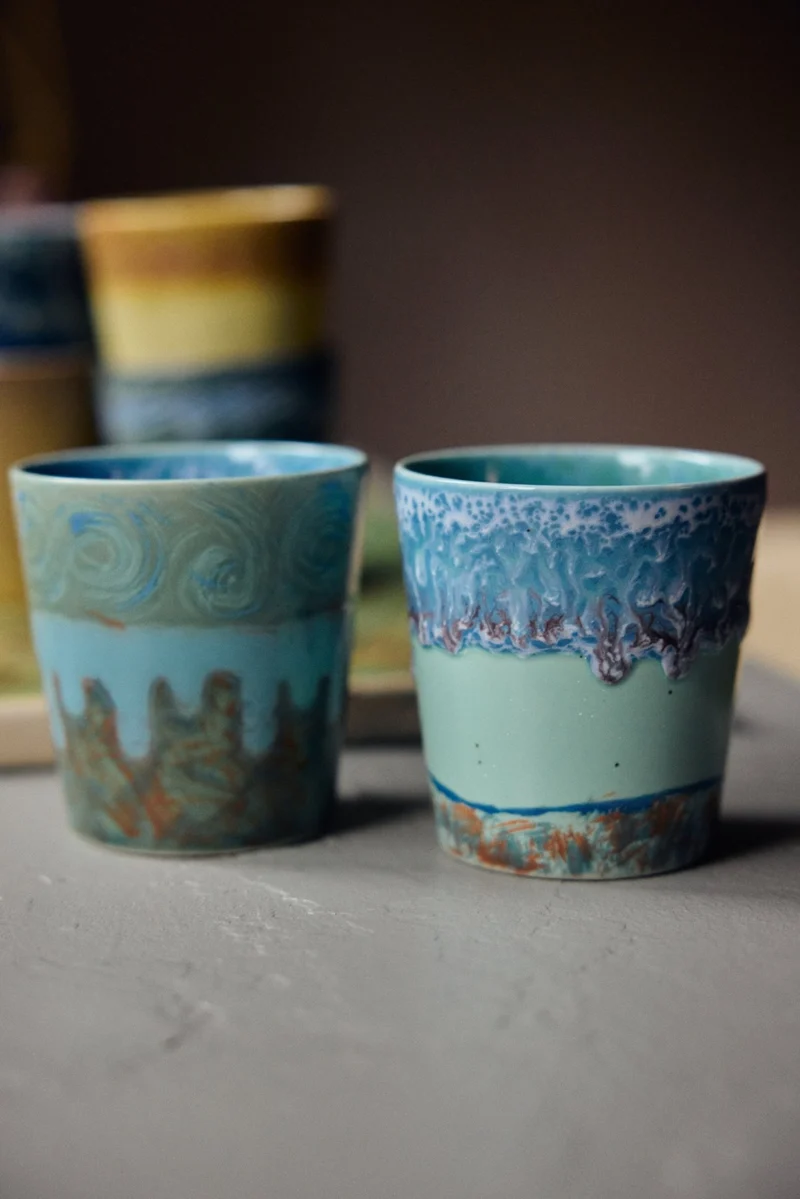 70's ceramics: Van Gogh Kaffeetassen, self portrait (set of 2)