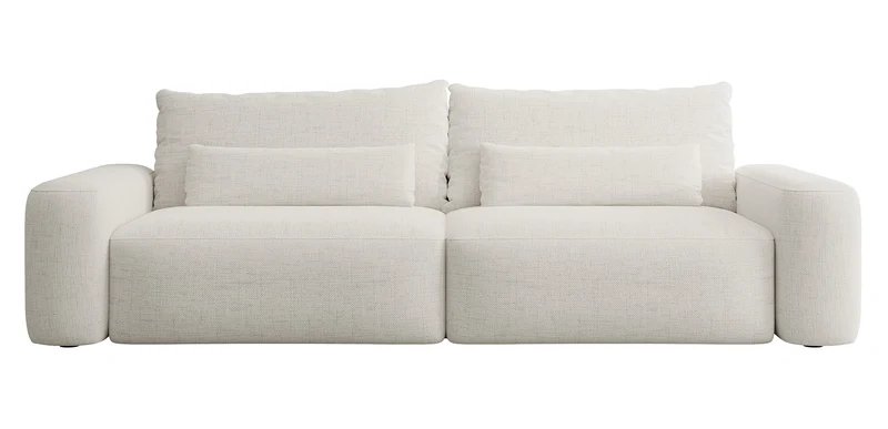 Dreisitziges ausklappbares Sofa Carnos, cremefarben, hydrophober Chenille-Stoff, schwarze Beine